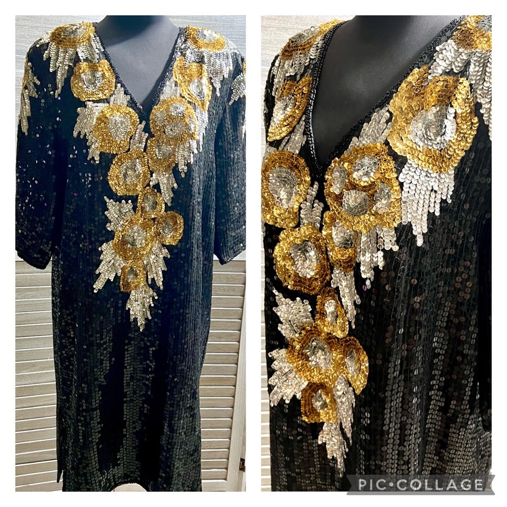 Vintage Black and Gold Sequin Dress